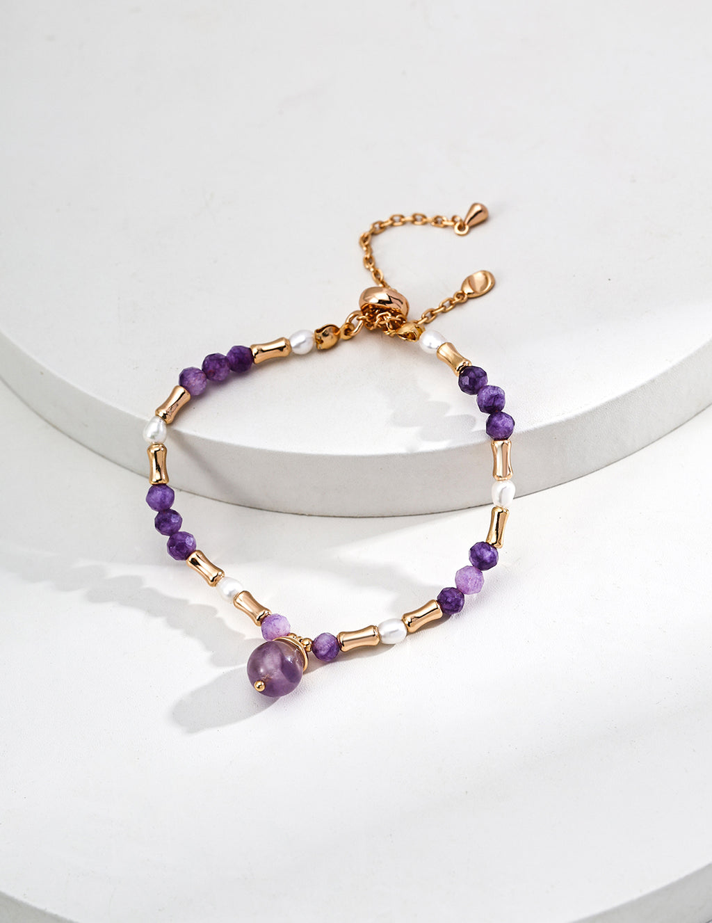 Amethyst Drop & Seed Pearl S925 Slider Bracelet - Bolo Slider View