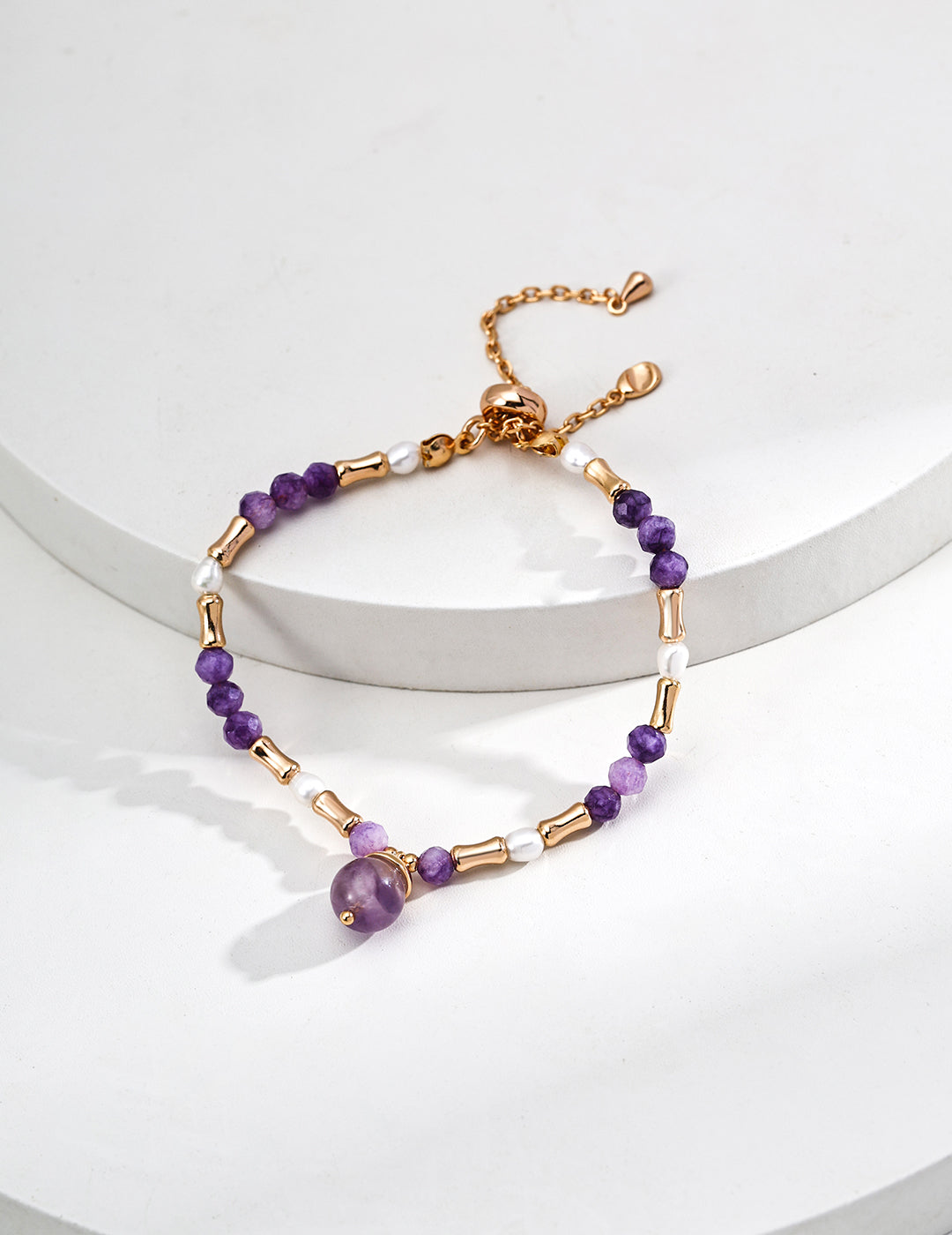 Amethyst Drop & Seed Pearl S925 Slider Bracelet - Bolo Slider View