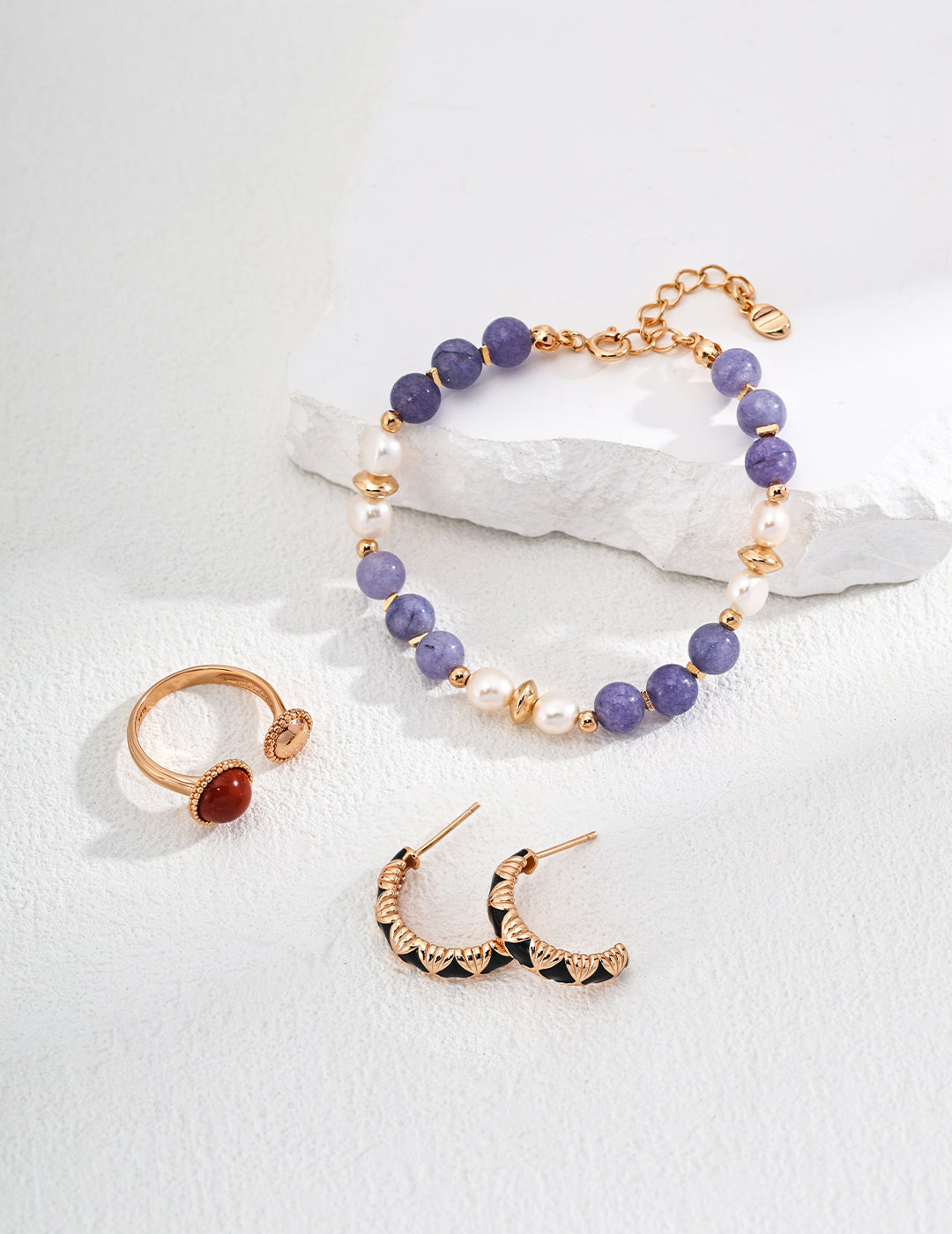 Natural Kunzite & Pearl S925 Bracelet - Jewelry Set