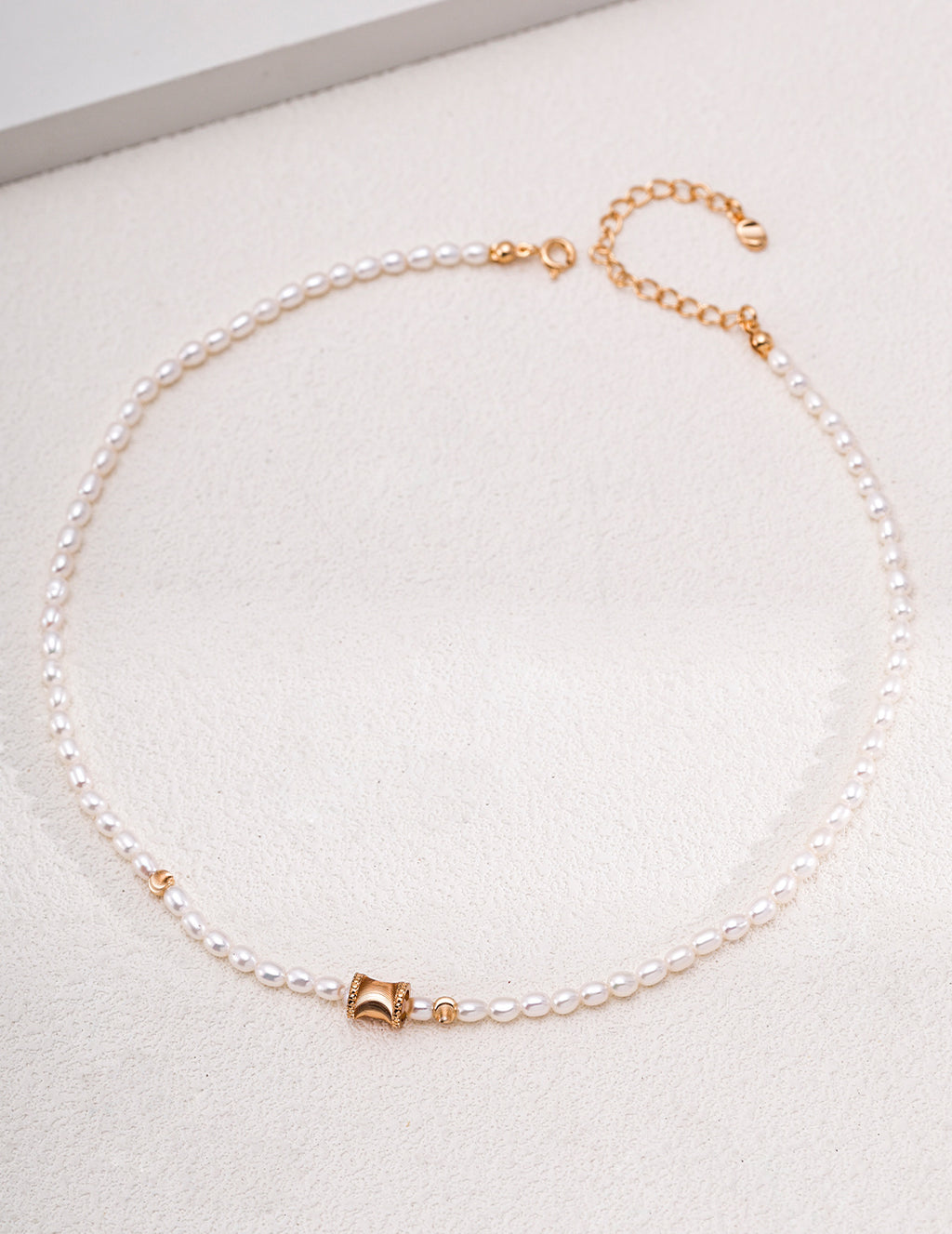 Fluted Corset Pearl S925 Necklace - Full Strand Flat Lay