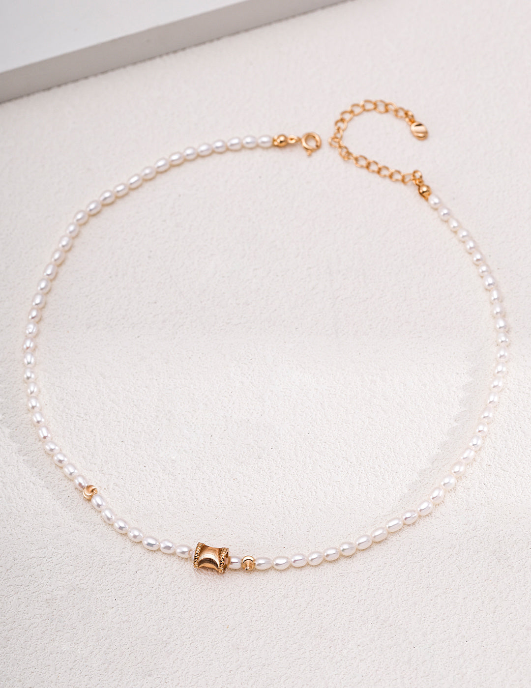 Fluted Corset Pearl S925 Necklace - Full Strand Flat Lay