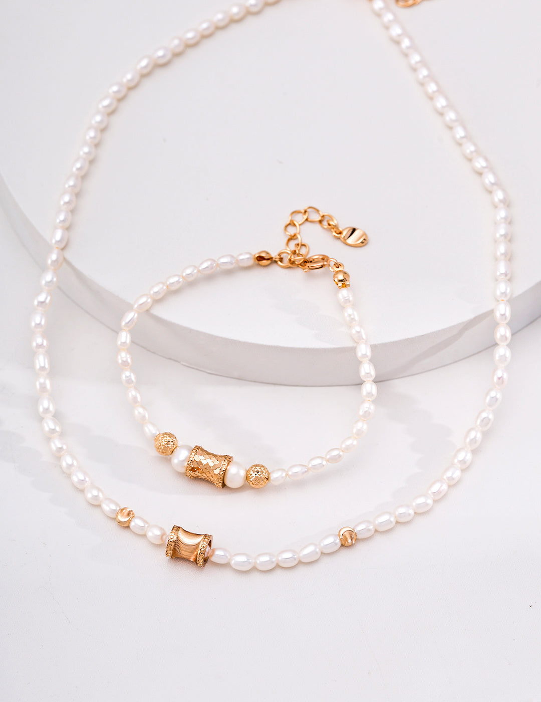 Fluted Corset Pearl S925 Necklace - Set with Bracelet