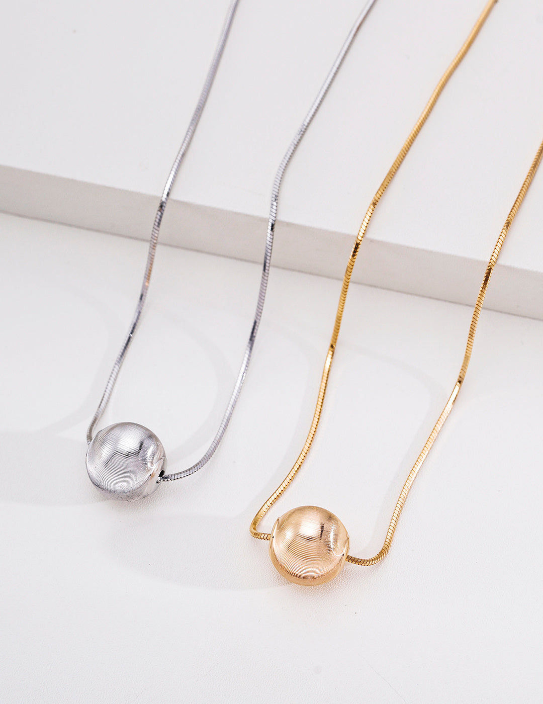 Minimalist Brushed Sphere S925 Necklace - Gold and Silver Pair
