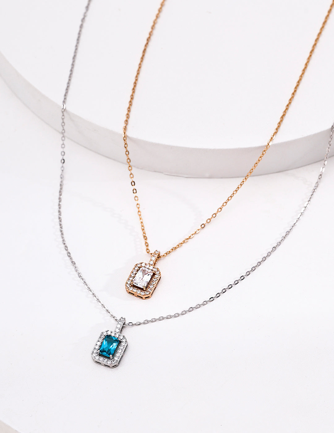 Art Deco Emerald-Cut Halo S925 Necklace - Layered Display