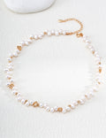 Staggered Baroque Pearl & Gold Nugget S925 Necklace - Full Strand Flat Lay