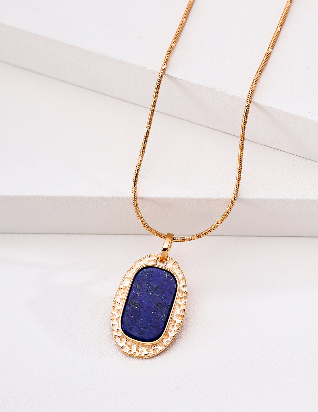 Royal Lapis Lazuli Hammered S925 Necklace - Gold