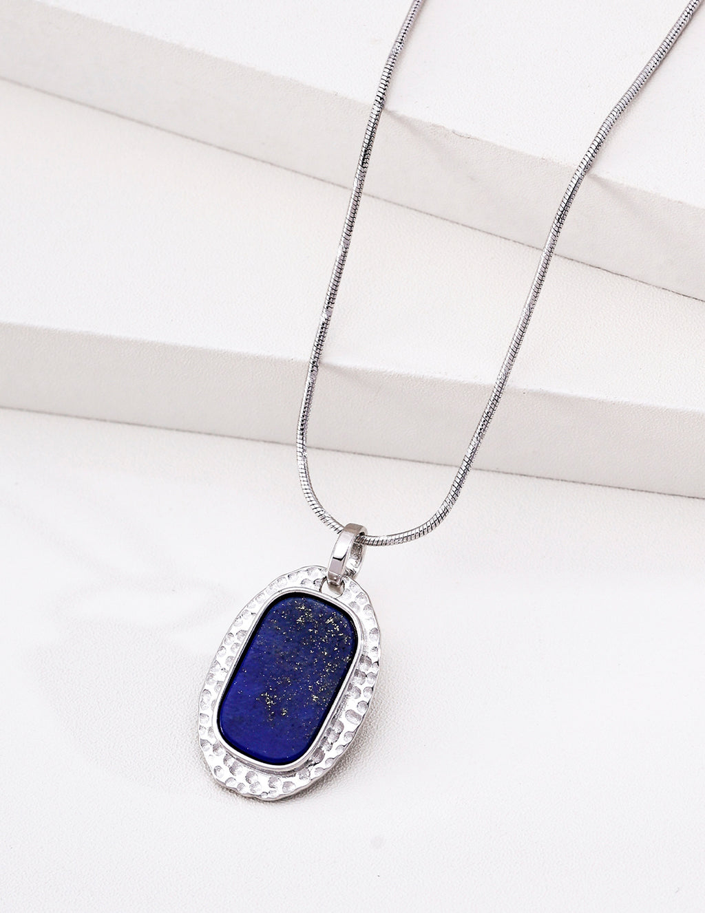 Royal Lapis Lazuli Hammered S925 Necklace - Silver