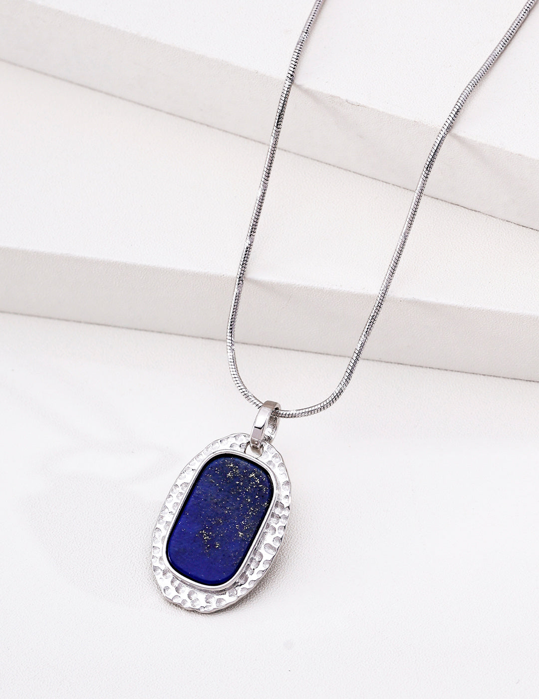 Royal Lapis Lazuli Hammered S925 Necklace - Silver