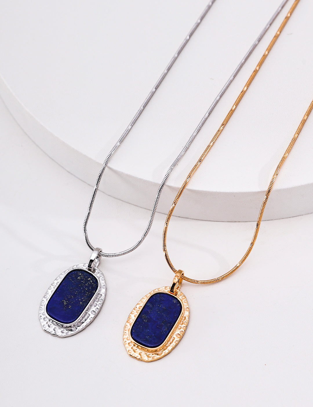 Royal Lapis Lazuli Hammered S925 Necklace - Gold and Silver Pair