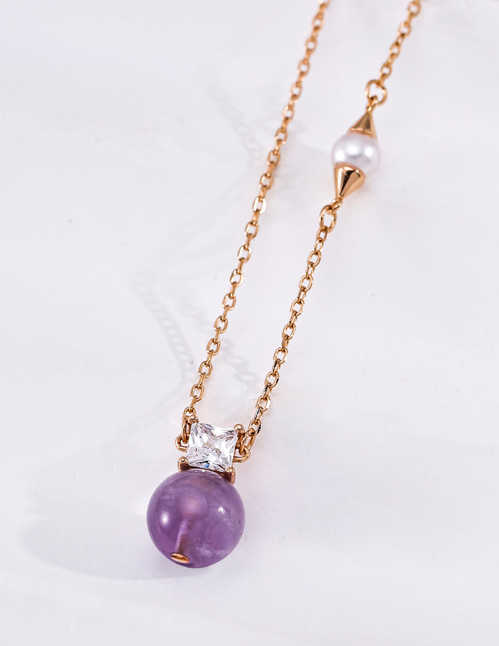 Asymmetric Amethyst Orb S925 Necklace - Amethyst Pendant