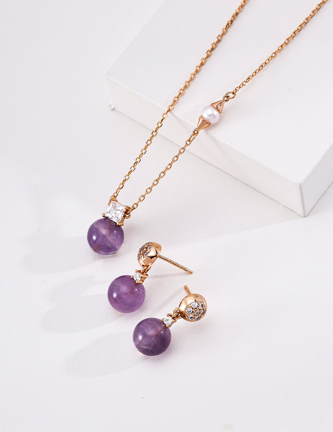 Asymmetric Amethyst Orb S925 Necklace - With Earrings
