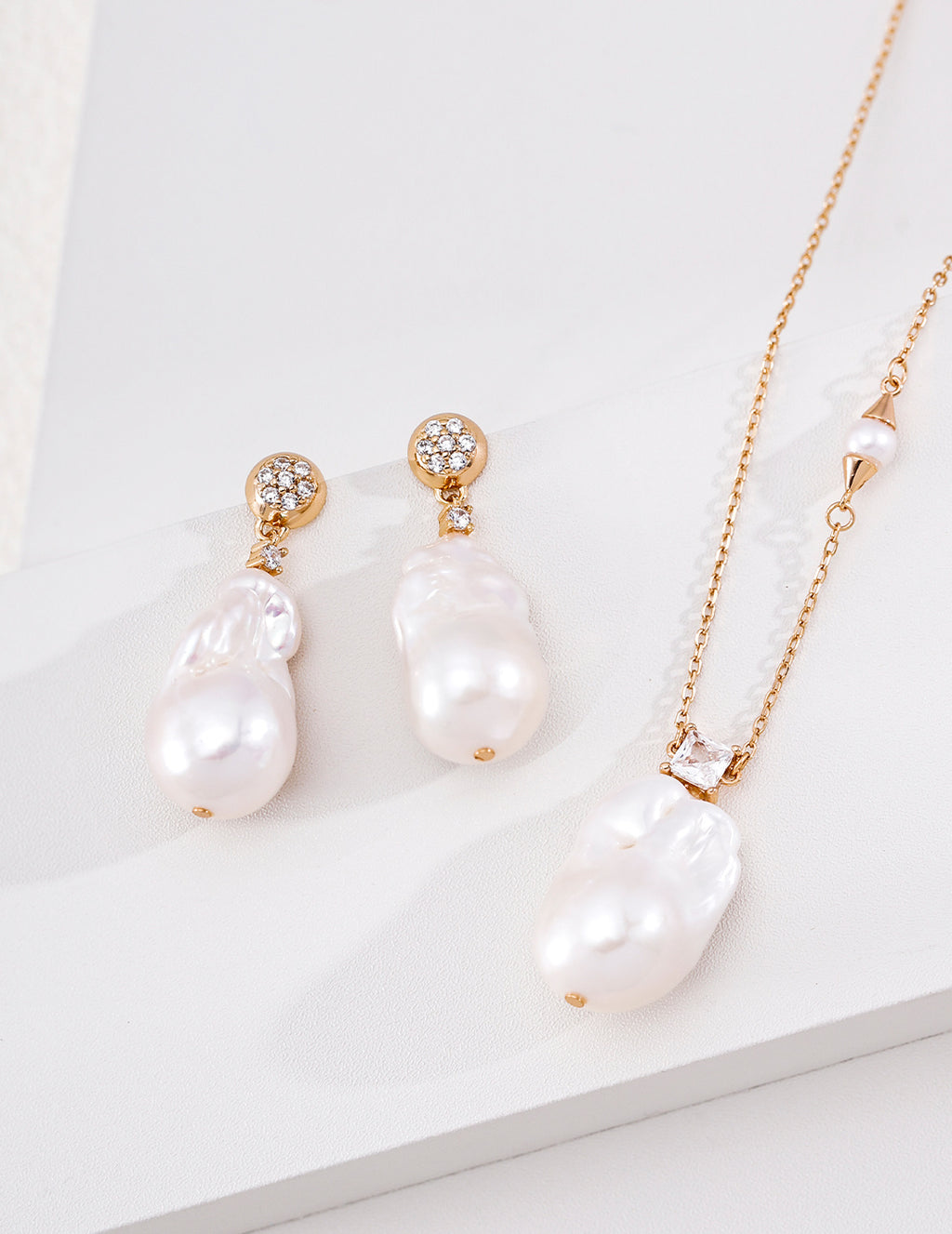 Asymmetric Baroque Pearl S925 Necklace - With Earrings