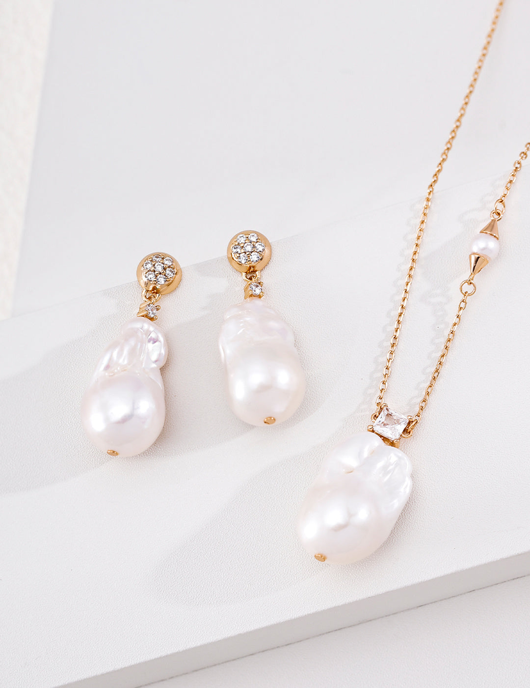 Asymmetric Baroque Pearl S925 Necklace - With Earrings