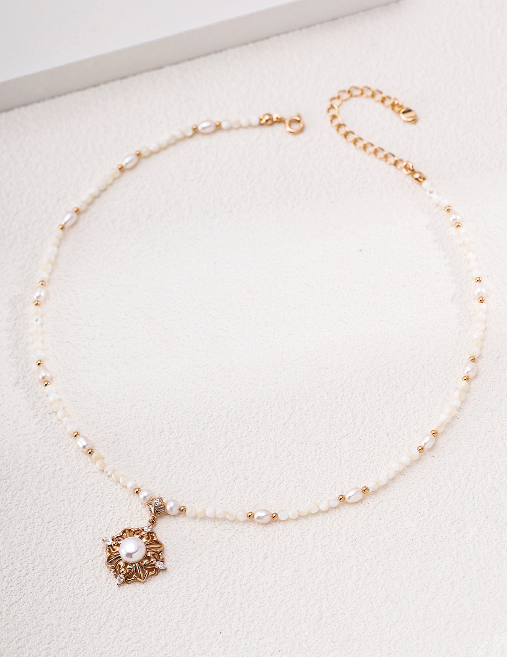 Rococo Floral Coronet Pearl S925 Necklace - Gold