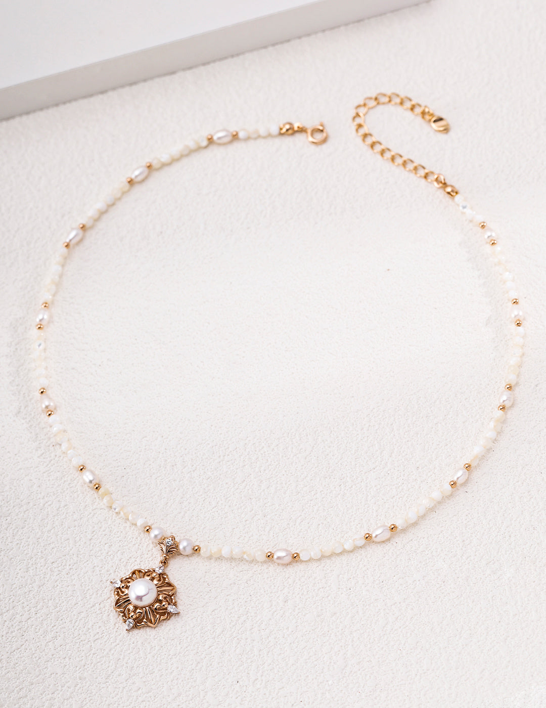 Rococo Floral Coronet Pearl S925 Necklace - Gold
