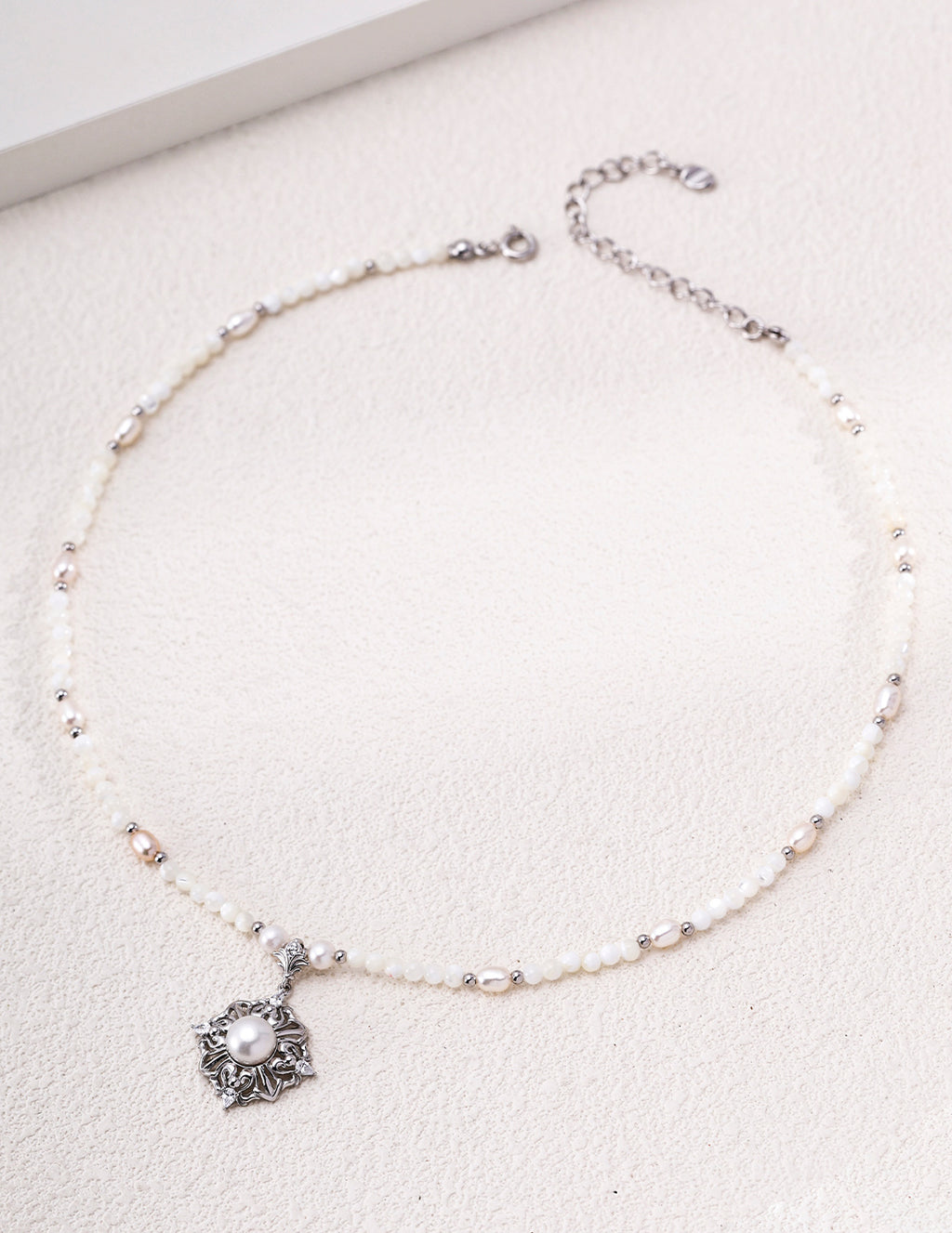 Rococo Floral Coronet Pearl S925 Necklace - Silver