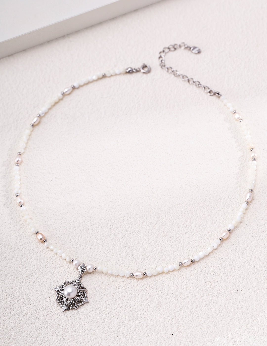 Rococo Floral Coronet Pearl S925 Necklace - Silver