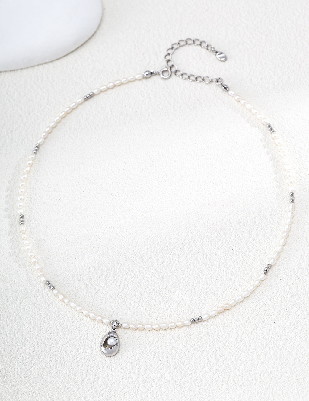 Sculptural Teardrop Floating Pearl S925 Necklace - Silver