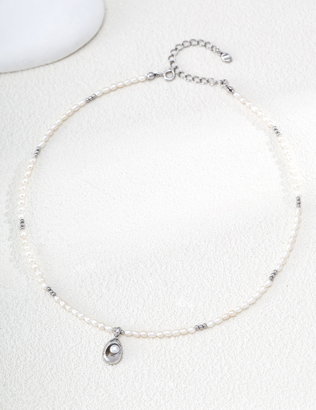 Sculptural Teardrop Floating Pearl S925 Necklace - Silver