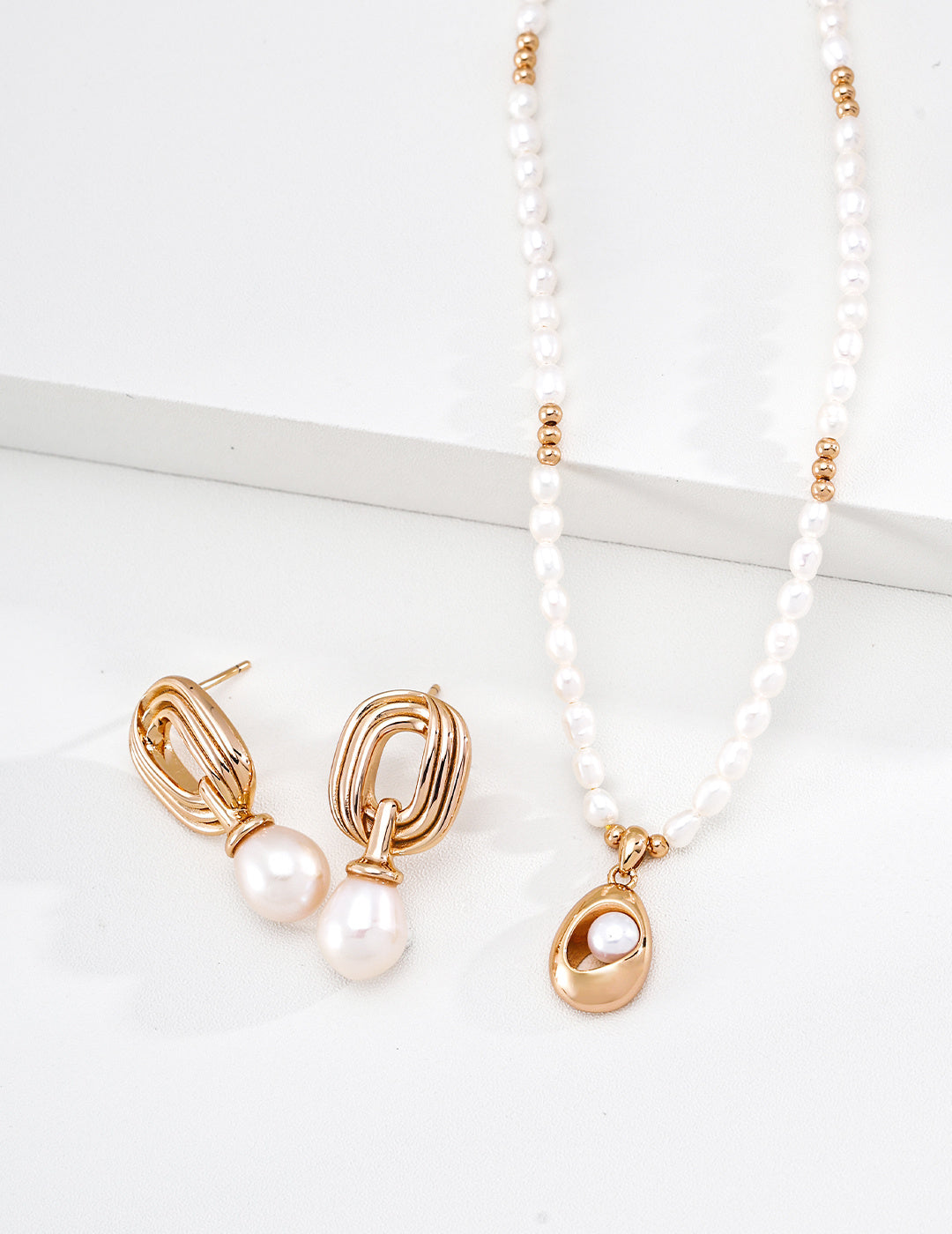 Sculptural Teardrop Floating Pearl S925 Necklace - Jewelry Set