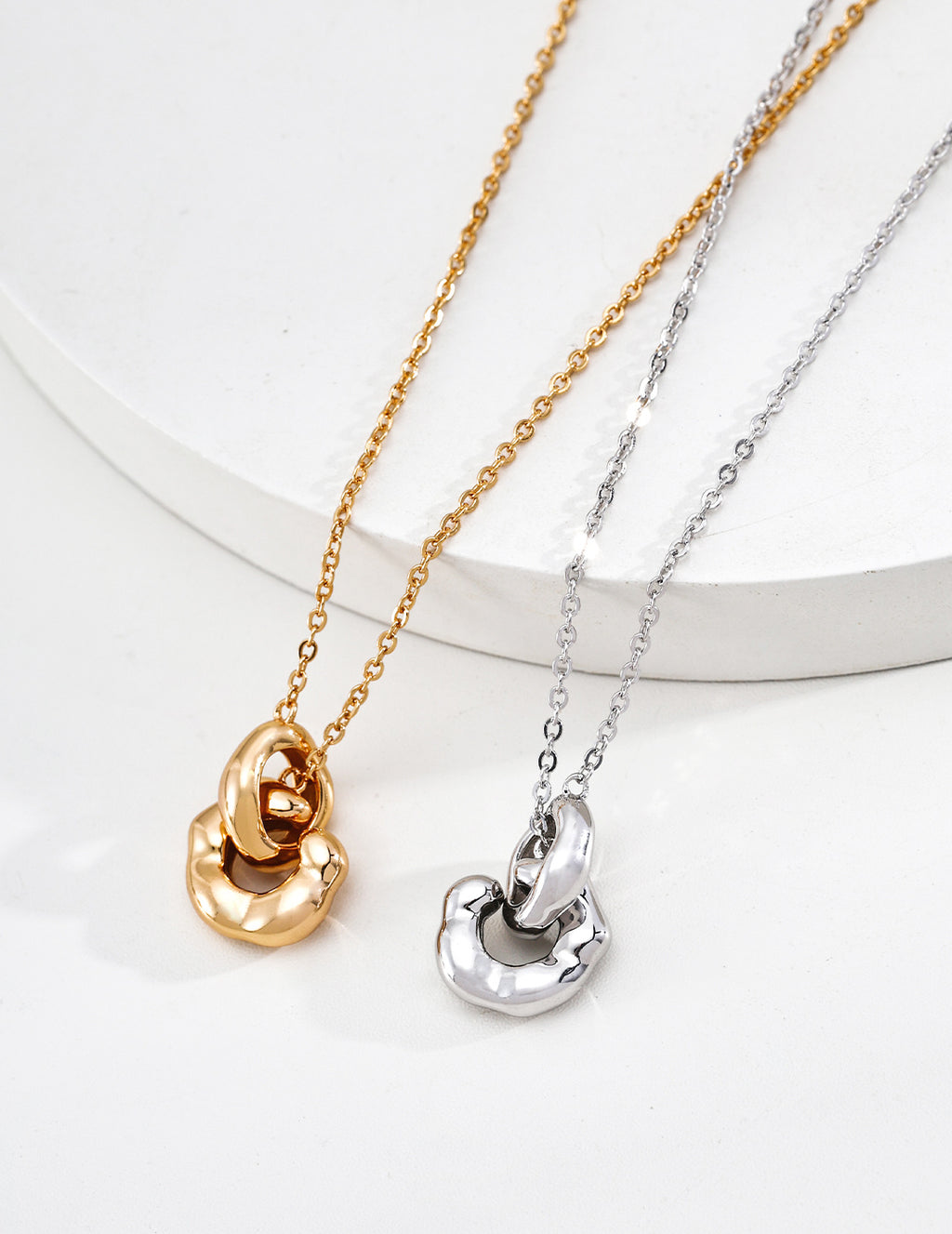 "Eternal Embrace" Interlocking Loop S925 Necklace - Gold and Silver Pair