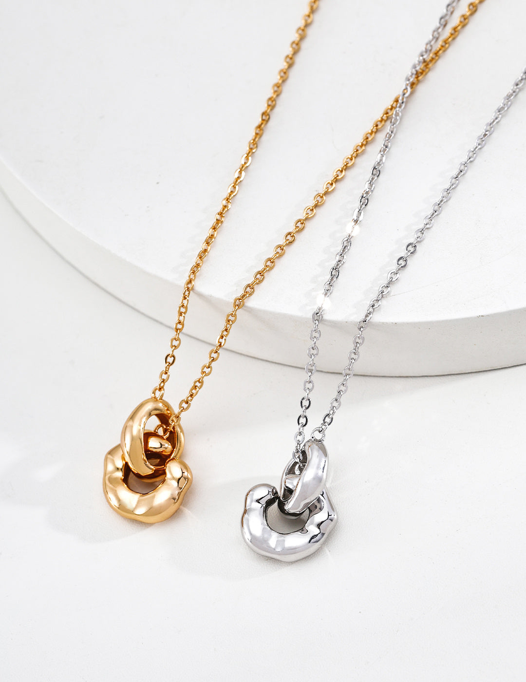 "Eternal Embrace" Interlocking Loop S925 Necklace - Gold and Silver Pair