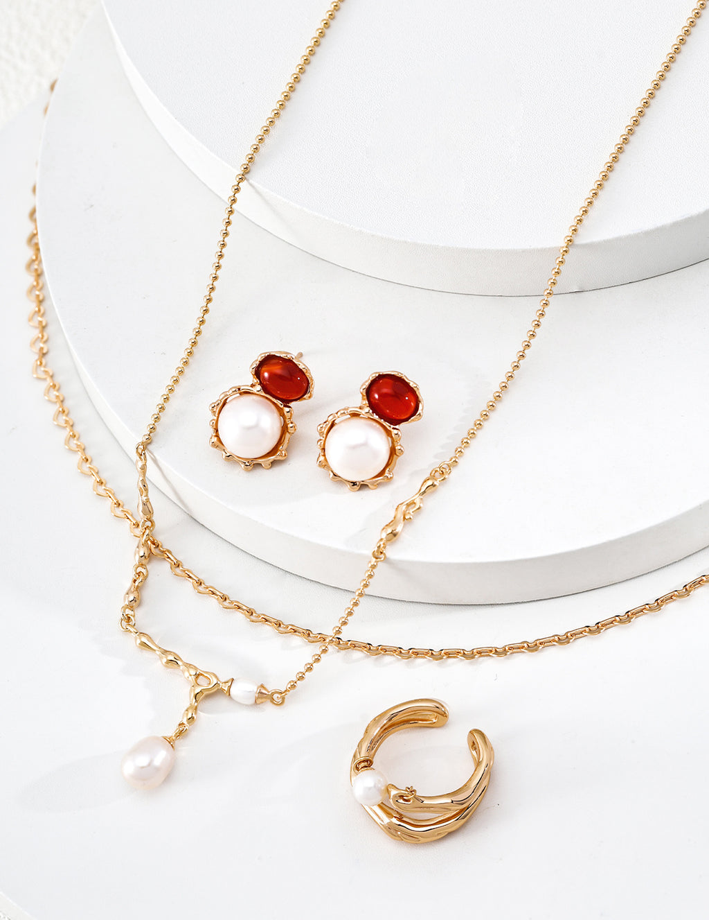 "Molten Lava" Asymmetric Pearl Drop S925 Necklace - Jewelry Suite