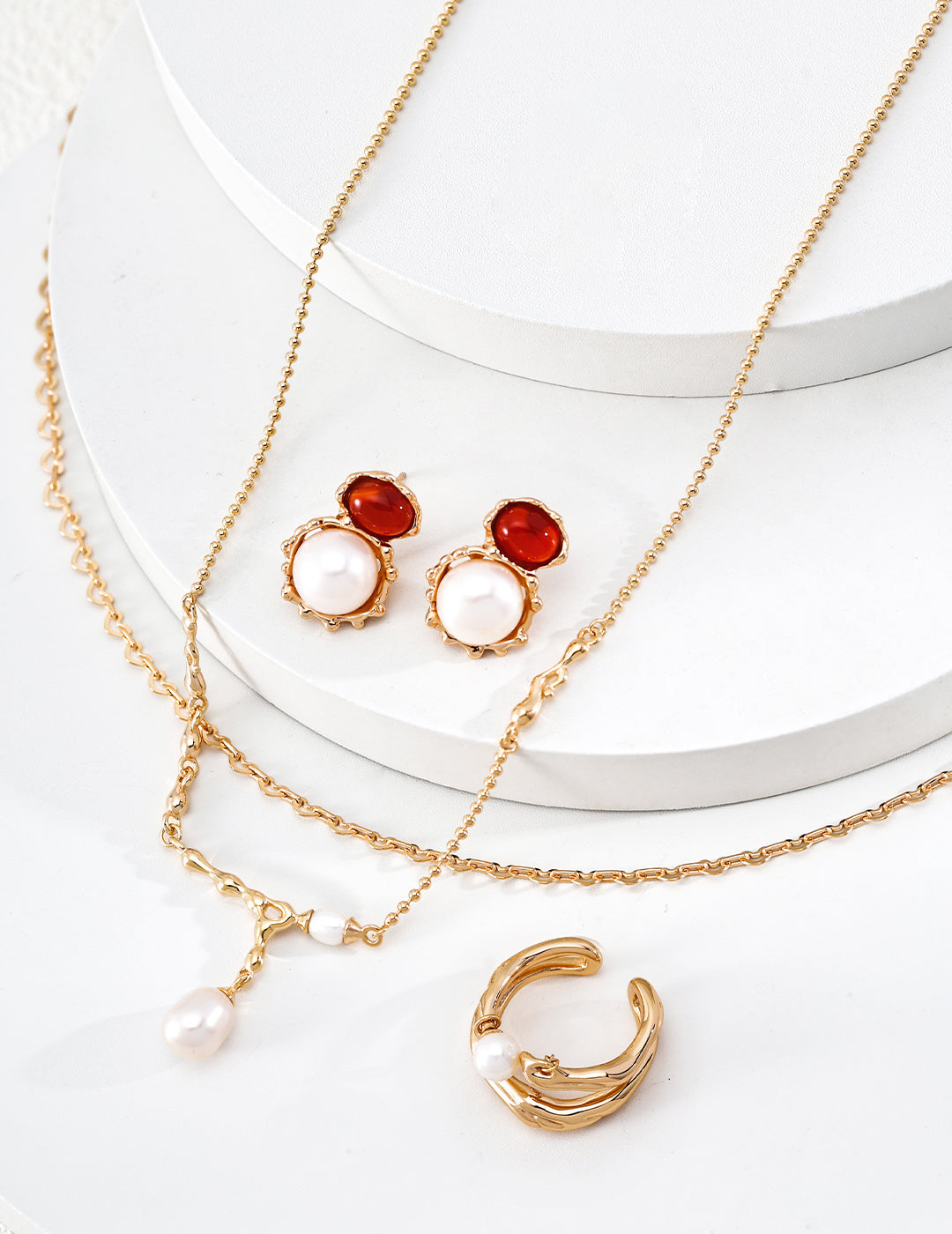 "Molten Lava" Asymmetric Pearl Drop S925 Necklace - Jewelry Suite