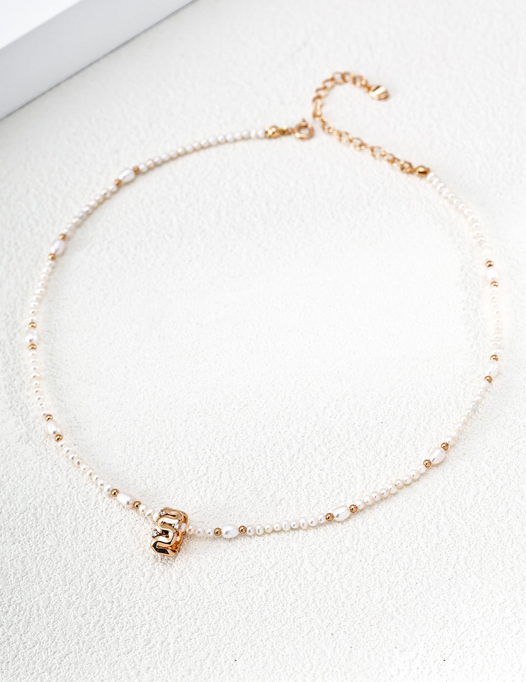Meandering Wave Barrel Pearl S925 Necklace - Gold
