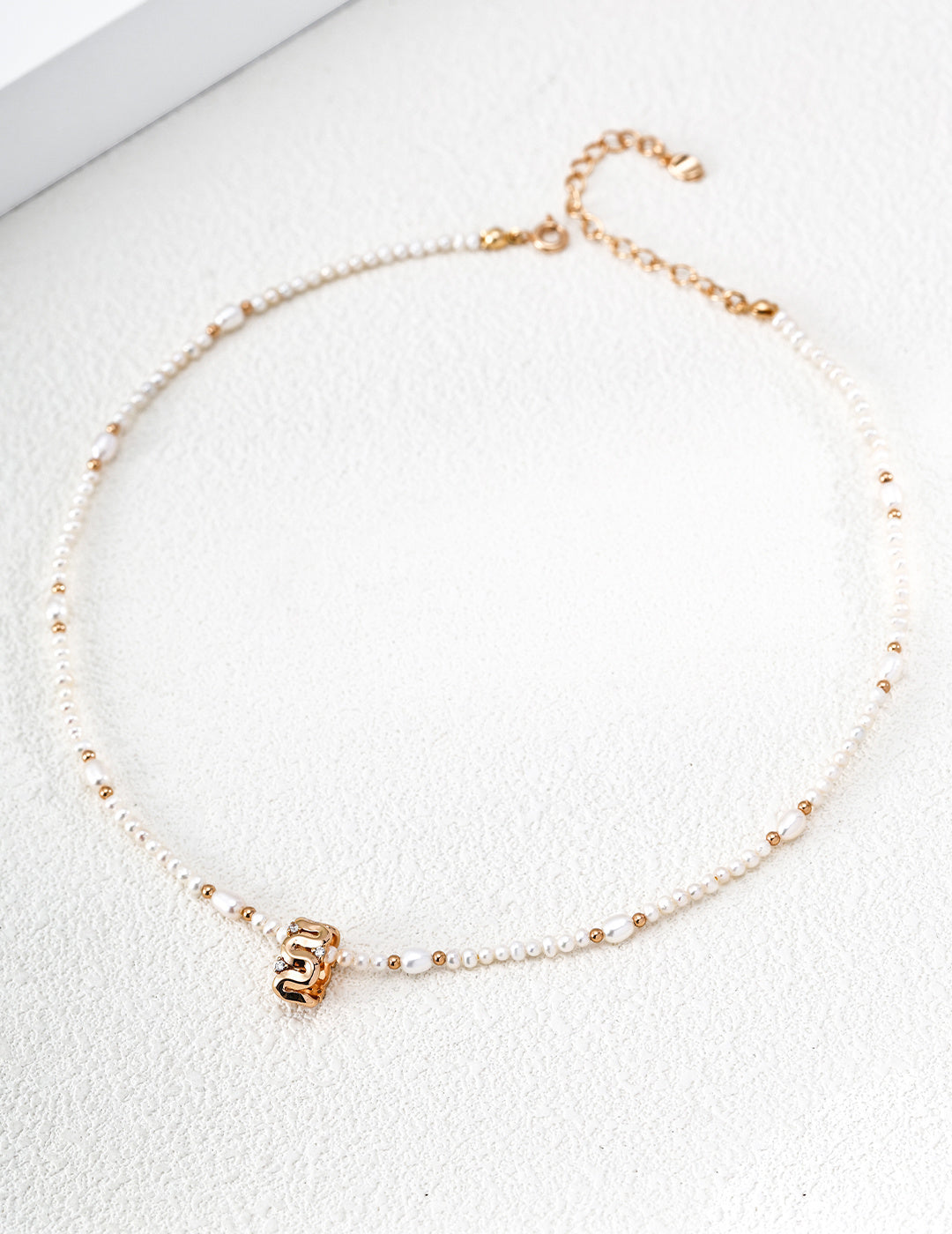Meandering Wave Barrel Pearl S925 Necklace - Gold