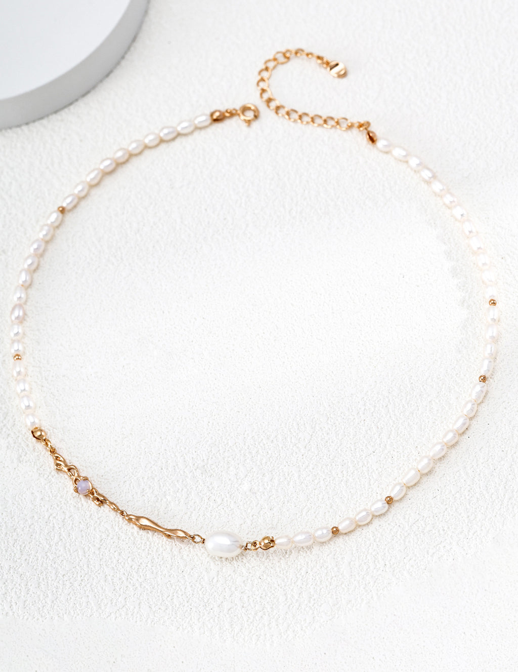 Fluid Molten Opal & Baroque Pearl S925 Necklace - Gold