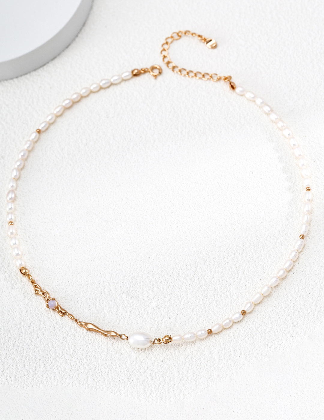 Fluid Molten Opal & Baroque Pearl S925 Necklace - Gold