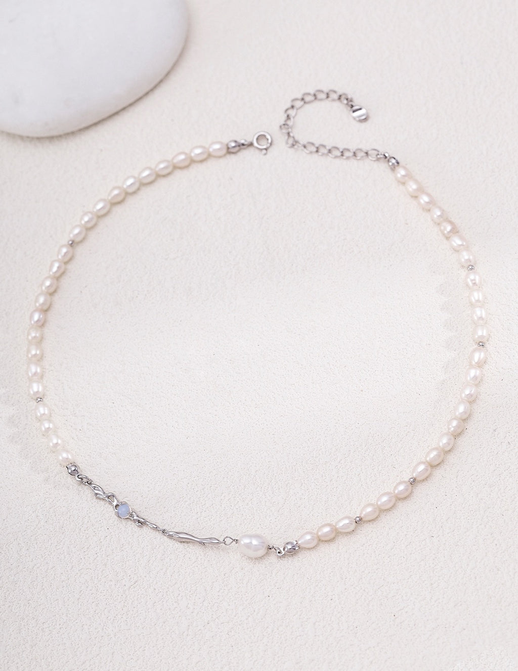 Fluid Molten Opal & Baroque Pearl S925 Necklace - Silver
