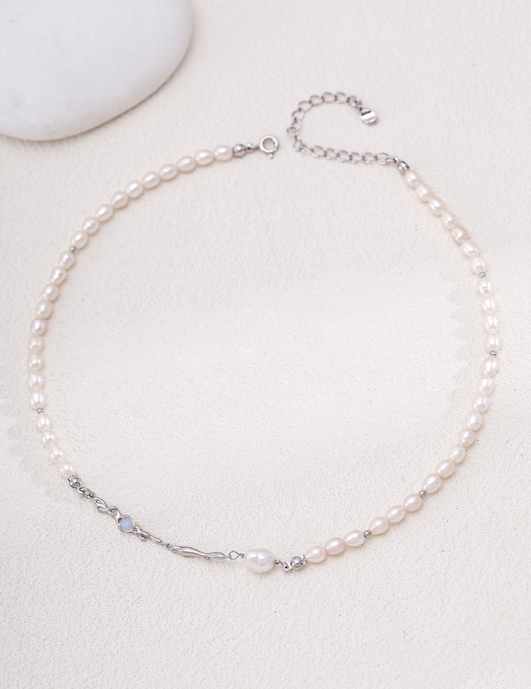 Fluid Molten Opal & Baroque Pearl S925 Necklace - Silver