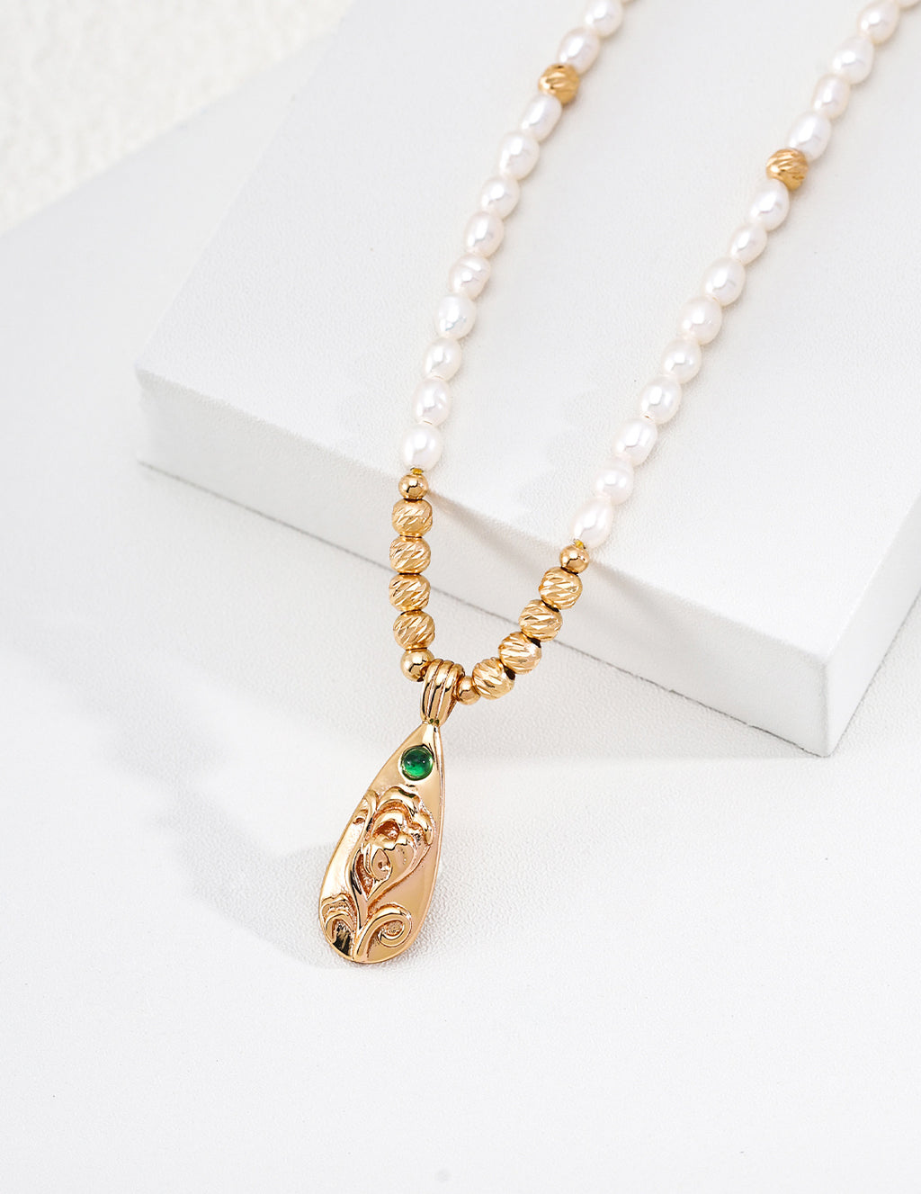 Engraved Rose Teardrop Pearl S925 Necklace - On Step