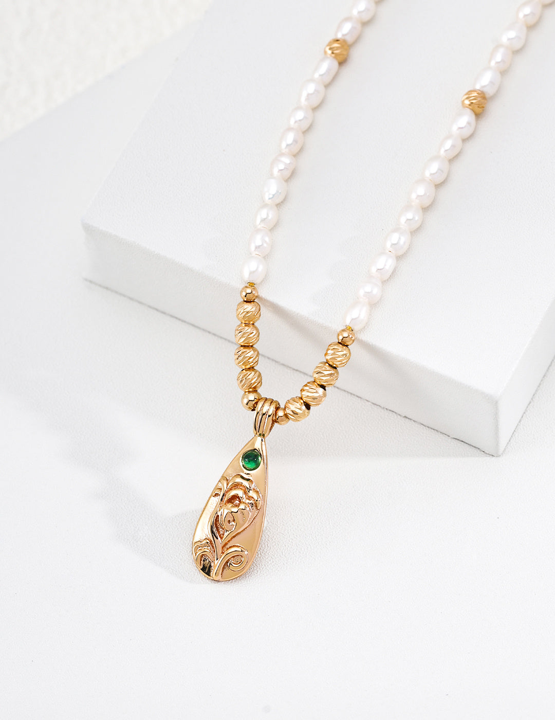 Engraved Rose Teardrop Pearl S925 Necklace - On Step