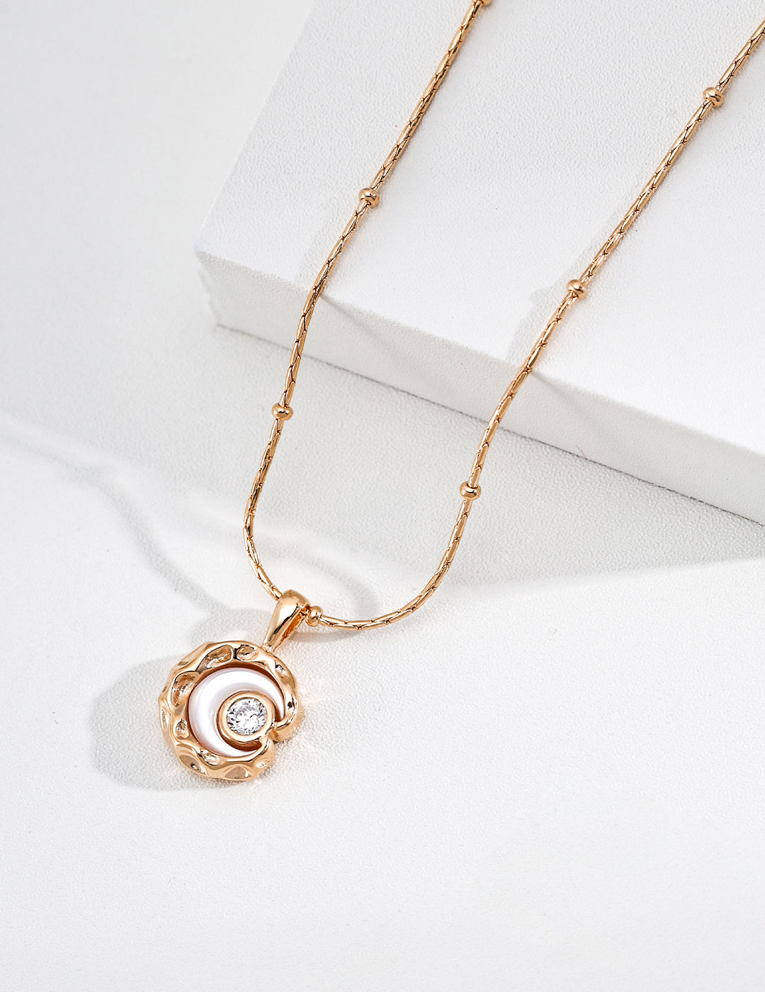 Mother-of-Pearl Crescent Moon S925 Necklace - On Step
