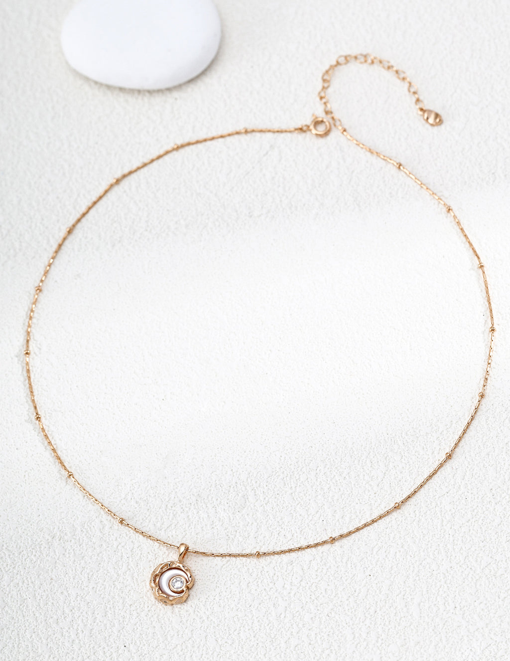 Mother-of-Pearl Crescent Moon S925 Necklace - Full Strand Flat Lay