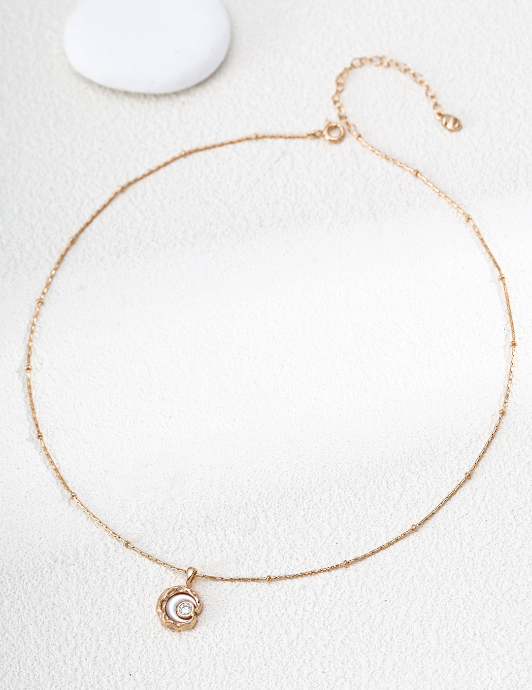 Mother-of-Pearl Crescent Moon S925 Necklace - Full Strand Flat Lay