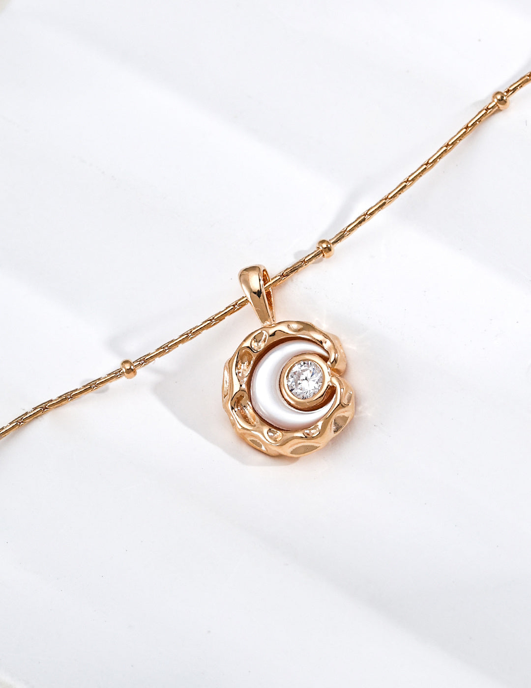 Mother-of-Pearl Crescent Moon S925 Necklace - Moon Medallion Detail