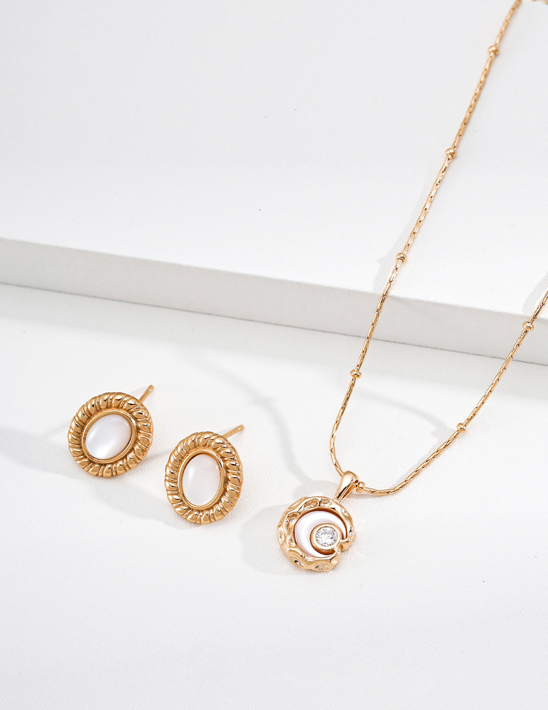 Mother-of-Pearl Crescent Moon S925 Necklace - Jewelry Set