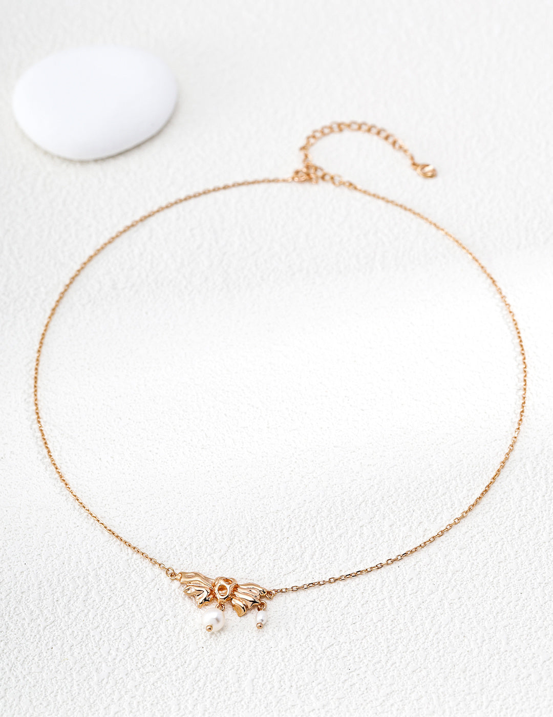 Sculptural Fluid Bow Pearl S925 Necklace - Full Strand Flat Lay