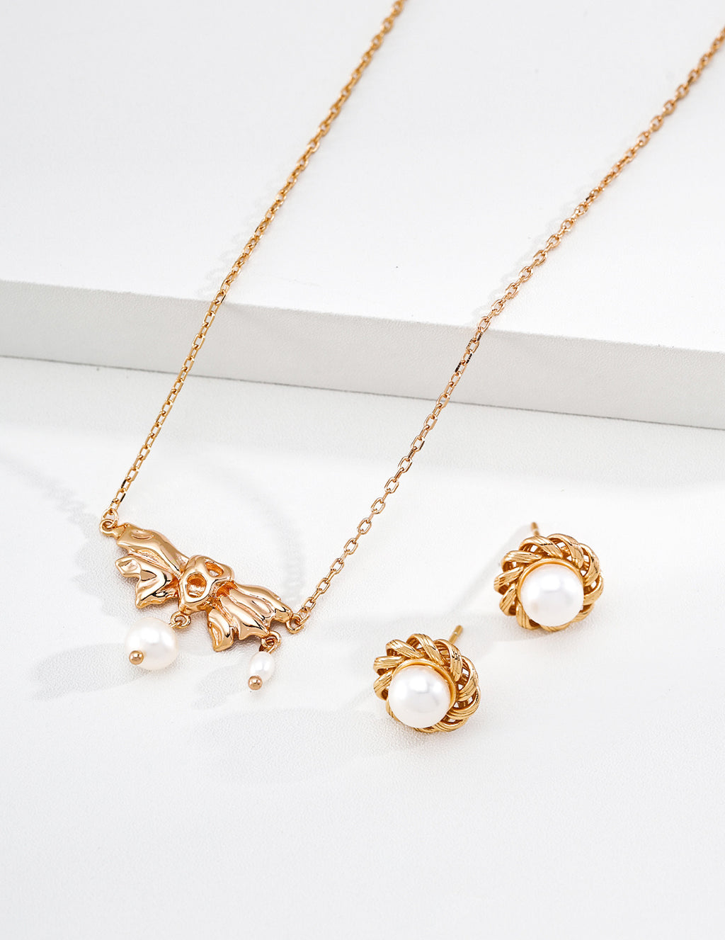 Sculptural Fluid Bow Pearl S925 Necklace - Jewelry Set