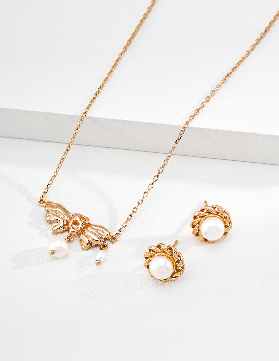 Sculptural Fluid Bow Pearl S925 Necklace - Jewelry Set