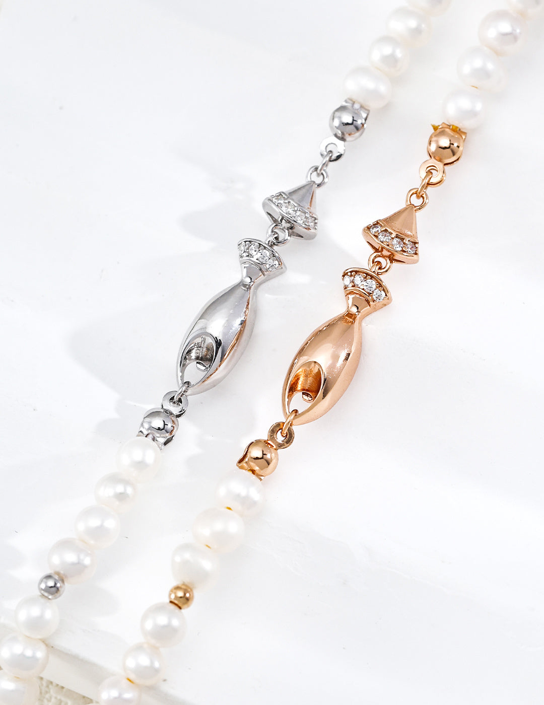 Sculptural Leaping Fish Pearl S925 Necklace - Fish Link Detail