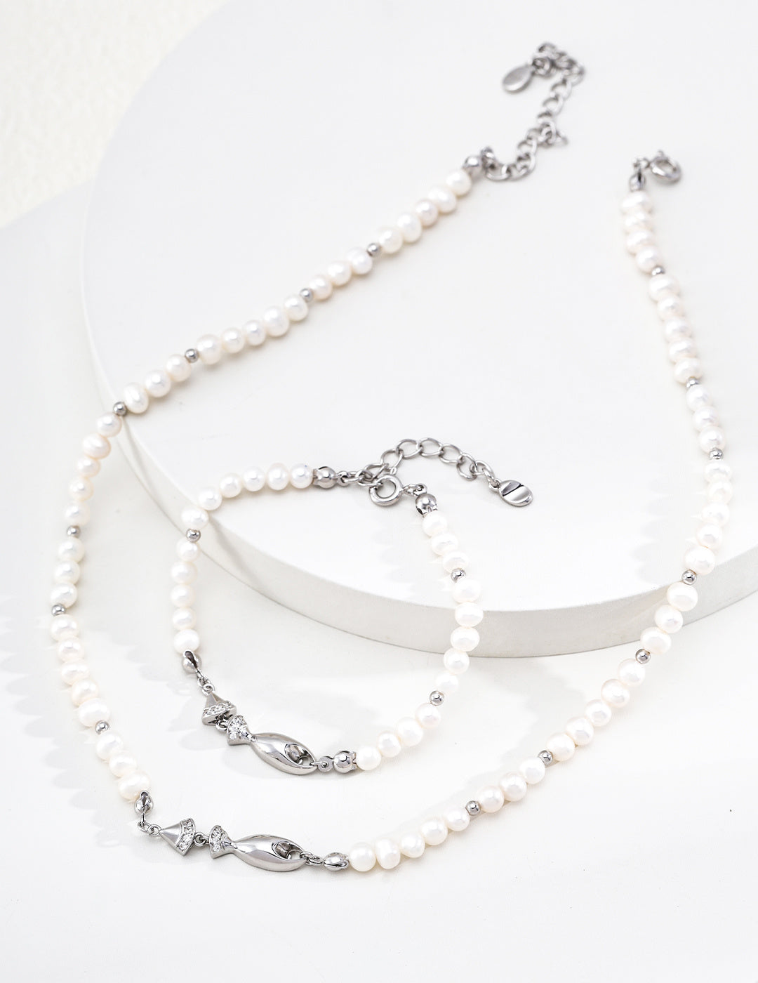 Sculptural Leaping Fish Pearl S925 Necklace - Silver Suite