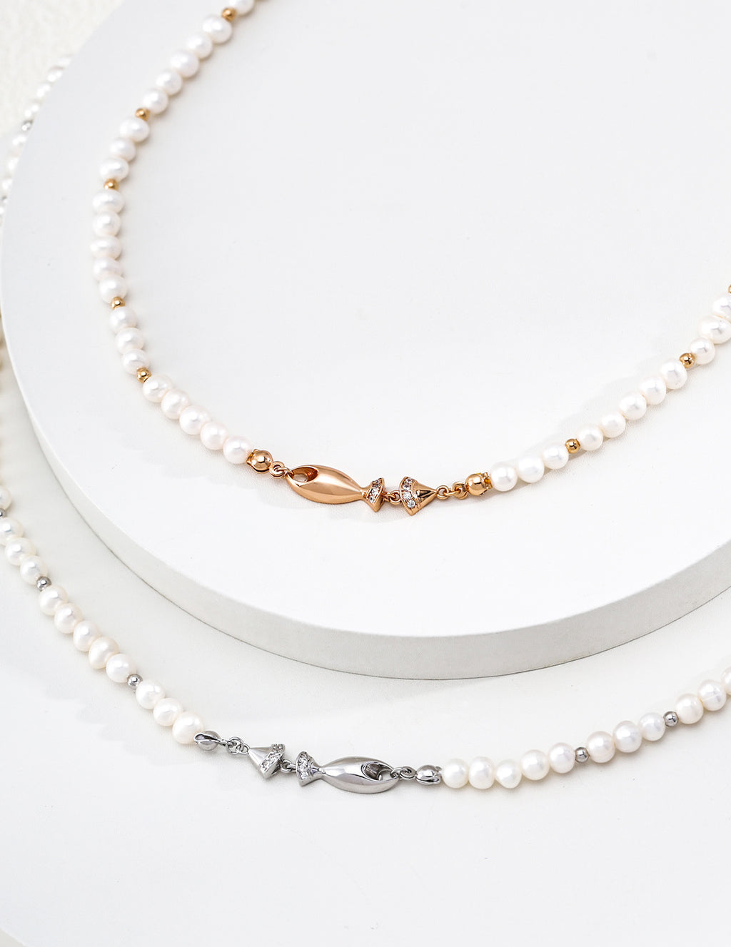 Sculptural Leaping Fish Pearl S925 Necklace - Gold and Silver Pair