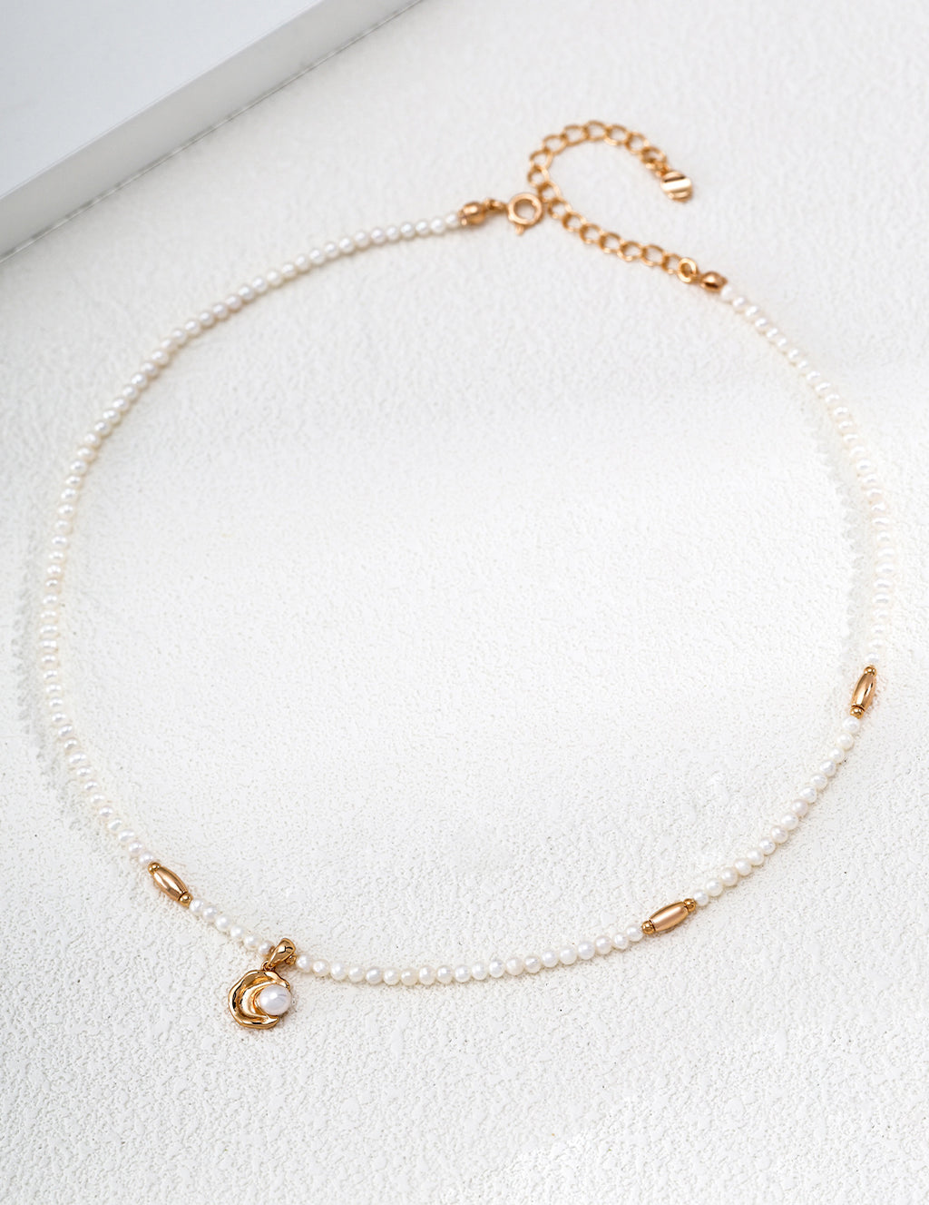 Sculptural Molten Crescent Pearl S925 Necklace - Full Strand Flat Lay