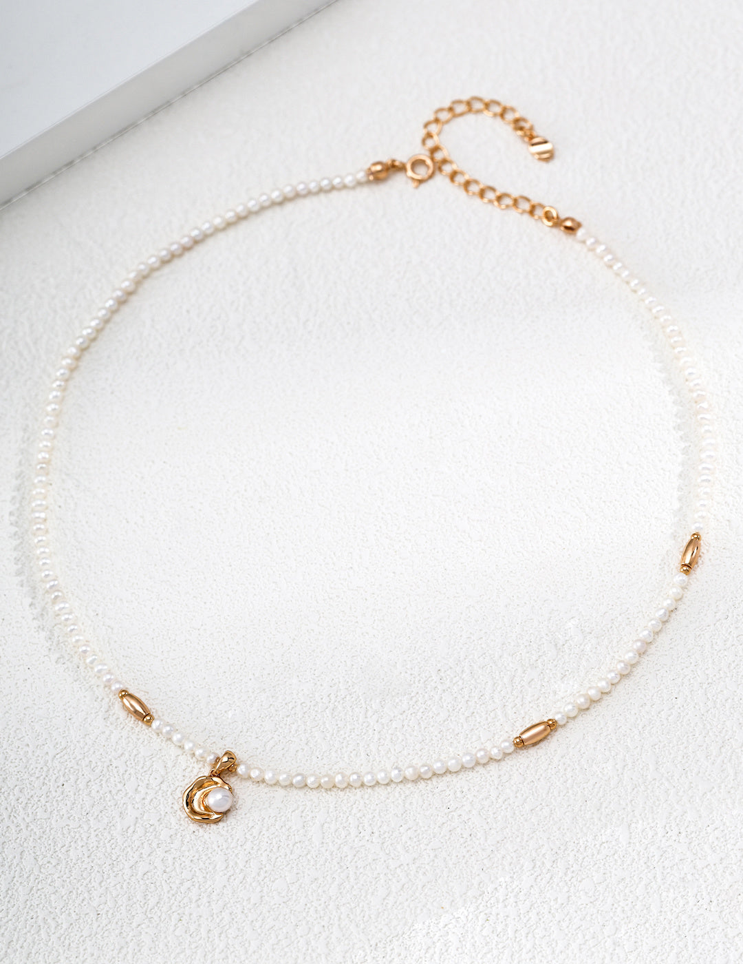 Sculptural Molten Crescent Pearl S925 Necklace - Full Strand Flat Lay