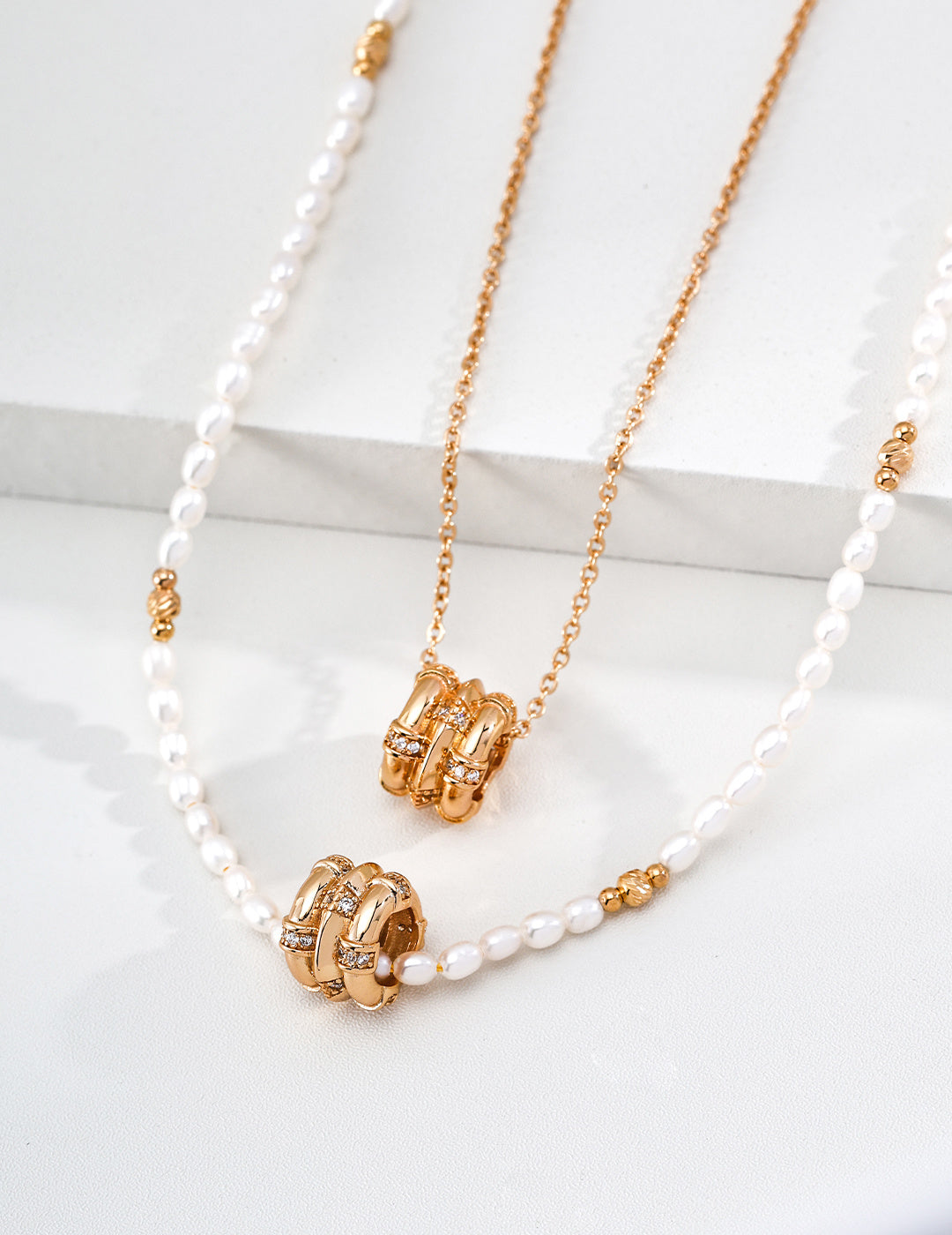 Celestial Fortune Wheel Pearl S925 Necklace - Layered Gold Set